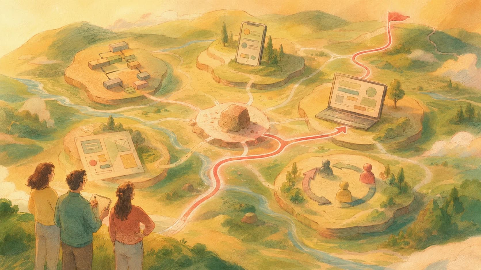 Five capability areas surrounding one business problem with the most appropriate route clearly highlighted