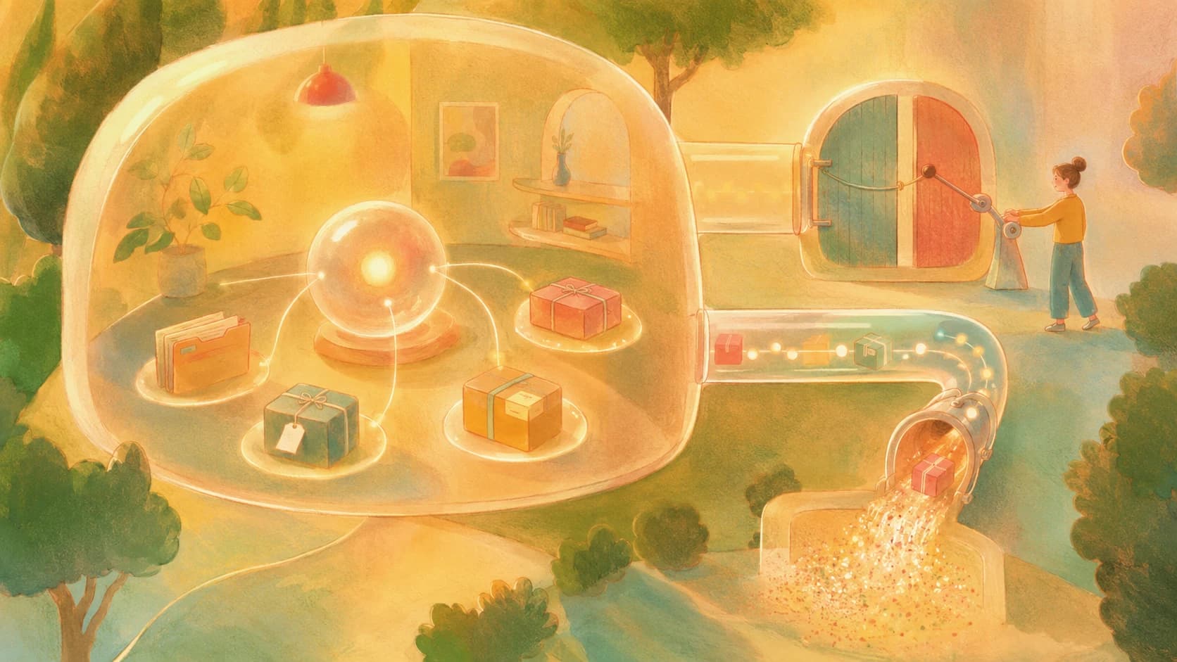 Project information protected inside a transparent shelter with clear access and release controls