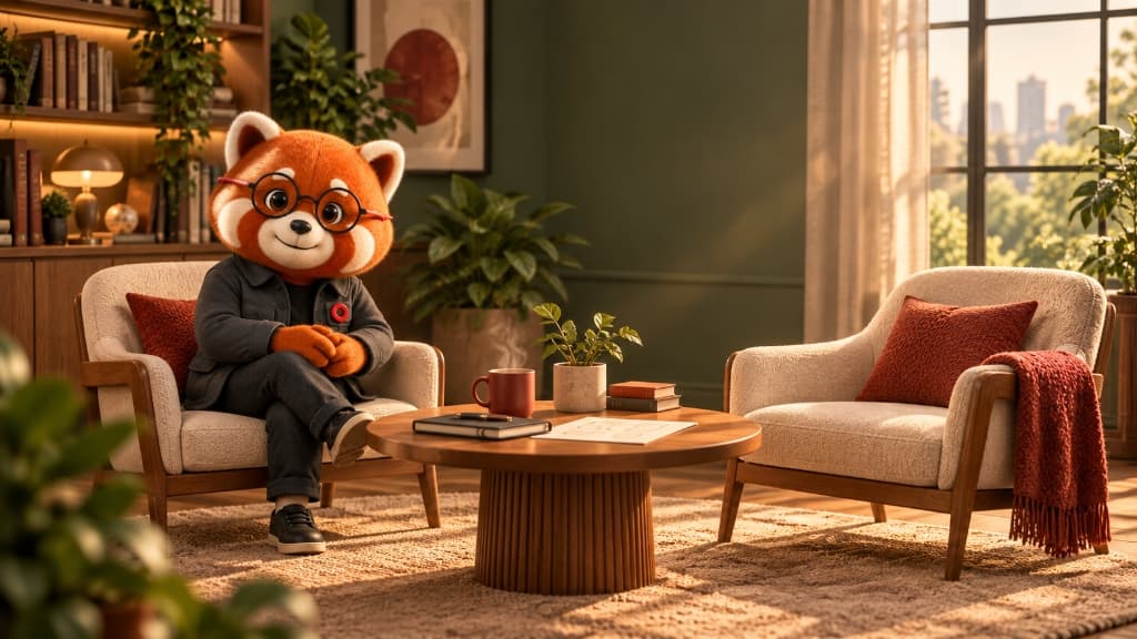 Orbi sitting in a chair